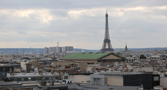 panorama of Paris in France and the big EIFFEL TOWER symbol of the city