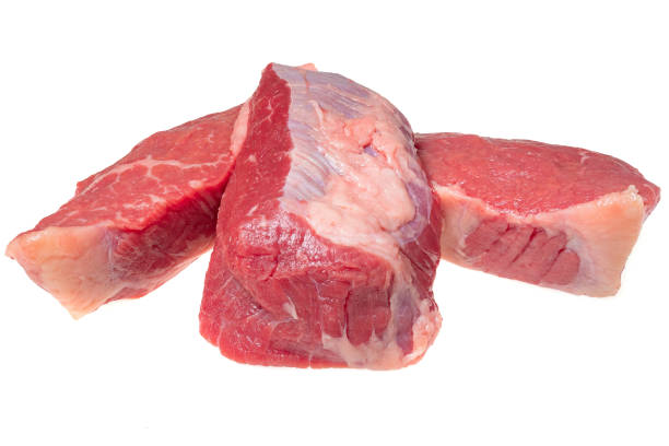 beef steaks isolated on white background, full depth of field