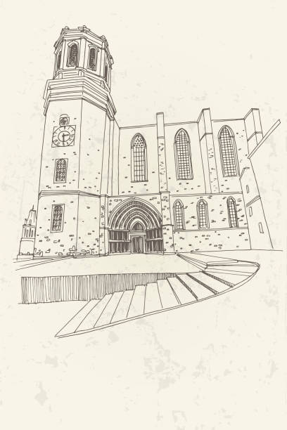 傑羅納大教堂的向量素描。西班牙。 - girona 幅插畫檔、美工圖案、卡通及圖標