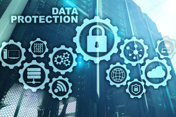 istock Server data protection concept. Safety of information from virus cyber digital internet technology. 1131108173