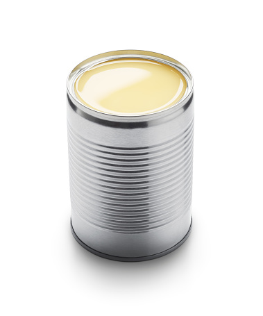 metallic open can isolated on white