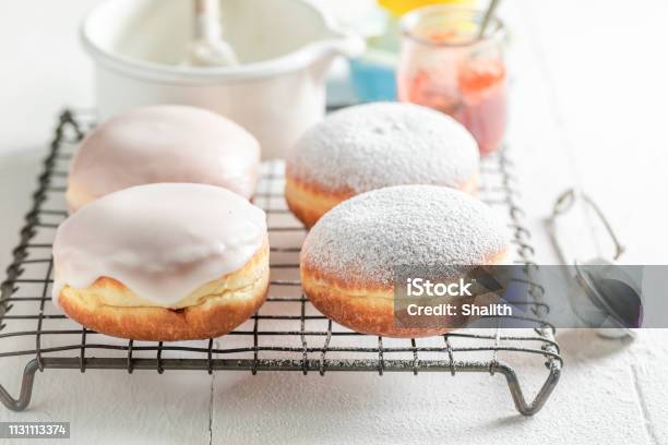 Sweet And Brown Donuts Ready To Eat Stock Photo - Download Image Now - Pączki, Baked, Baked Pastry Item