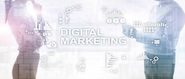 istock Digital marketing concept on double exposure background. 1131116713