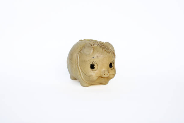 Gold piggy bank,Chinese calligraphy translation: pig.Red stamps translation: Chinese calendar for the year of pig 2019. calligraphy on pig mean good bless for money