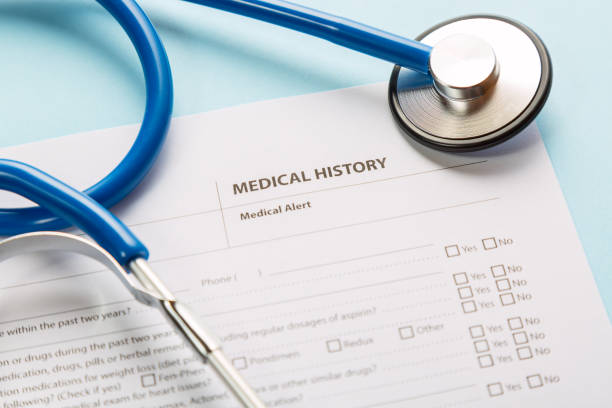 istock Stethoscope and patient medical history form. Health check diagnostics concept. 1131119902