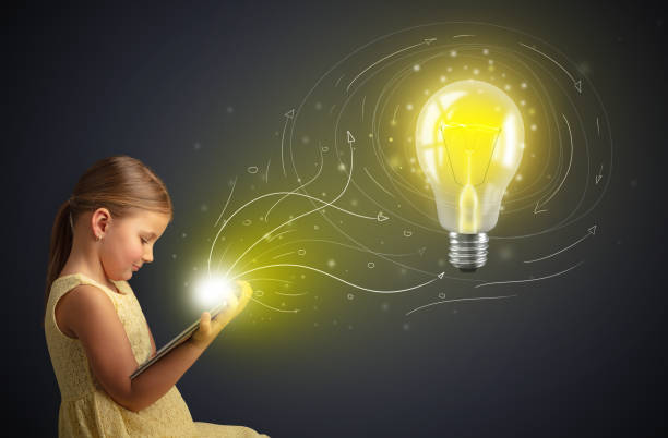 istock Girl holding tablet with new idea concept 1131120107