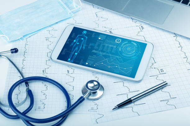 Medical full body screening software on tablet Medical full body screening software on tablet and healthcare devices sports physical stock pictures, royalty-free photos & images