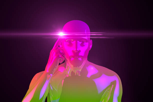 istock Thinking Cyborg, Artificial Intelligence Concept with neon lights and lens flare 1131122073