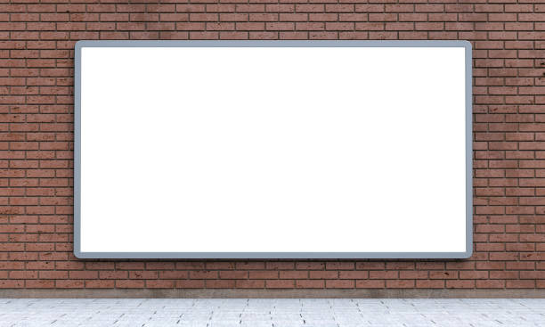 갈색 벽돌 벽에 빈 lightboxe 또는 거리 lcd 패널 - lightbox poster wall billboard 뉴스 사진 이미지