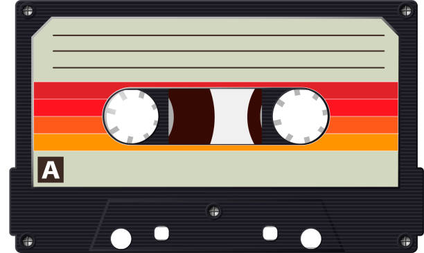 ilustraciones, imágenes clip art, dibujos animados e iconos de stock de cassette con una etiqueta retro como un objeto vintage para el diseño de los años 80. vector realista - retro revival music audio cassette old