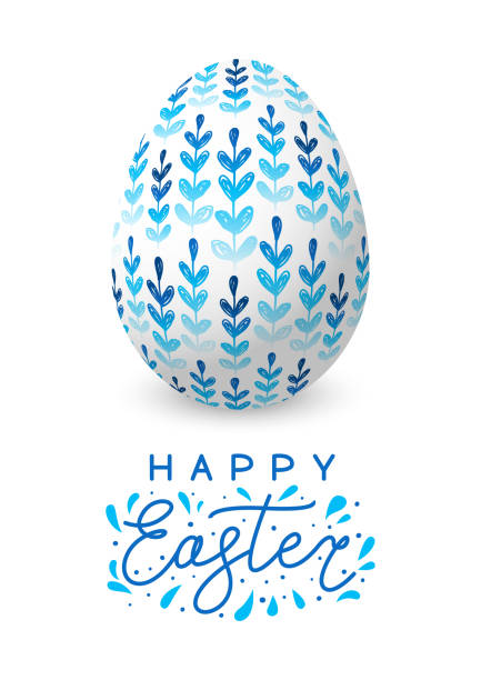 bildbanksillustrationer, clip art samt tecknat material och ikoner med påsk ägg med blå blommig utsmyckade - easter egg