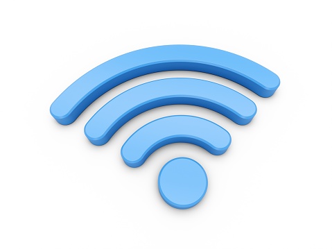 3D Rendering Blue Wifi Wireless Network Symbol isolated on white background.
