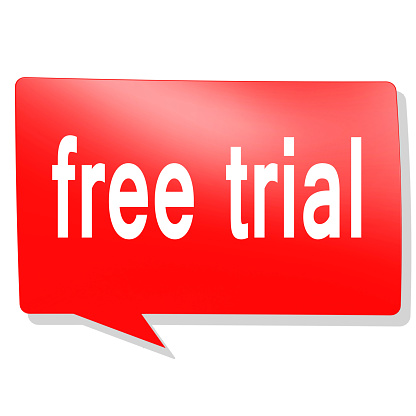 Free trial word on red speech bubble, 3D rendering