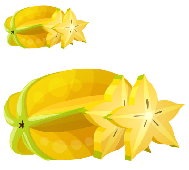 illustrazioni stock, clip art, cartoni animati e icone di tendenza di frutto stellato carambola . icona del vettore cartone animato - starfruit