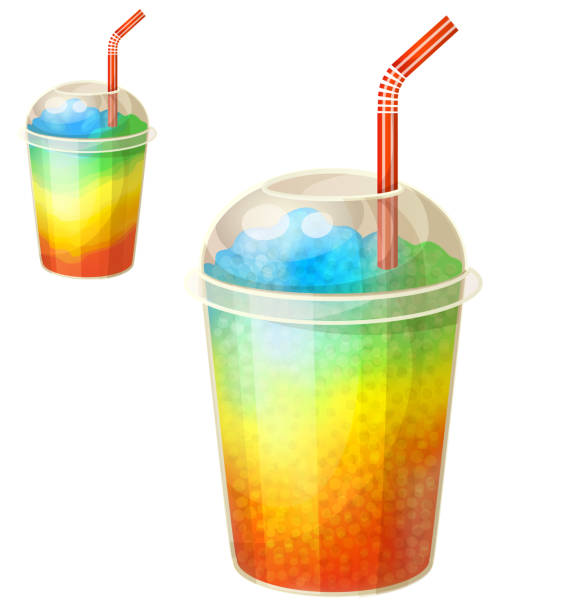 ilustraciones, imágenes clip art, dibujos animados e iconos de stock de copa de hielo arcoiris bebida congelada. icono de vector de dibujos animados - cocktail orange cup juice