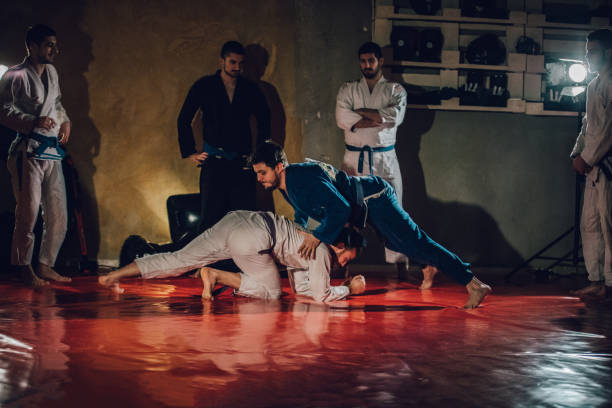 istock Two men fighting on Brazilian jujitsu practice 1131139165