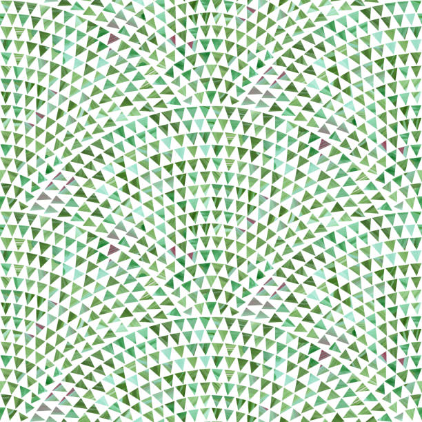 абстрактный вектор волнистый бесшовный геометрический узор из небольших треугольников с зеленой текстурой мазка кисти на белом фоне. плит - mosaic modern art triangle tile stock illustrations