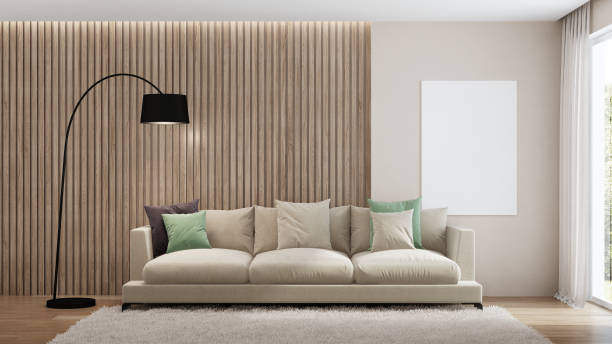 istock Modern house interior. Wooden bars in the interior. 3D rendering. 1131139260