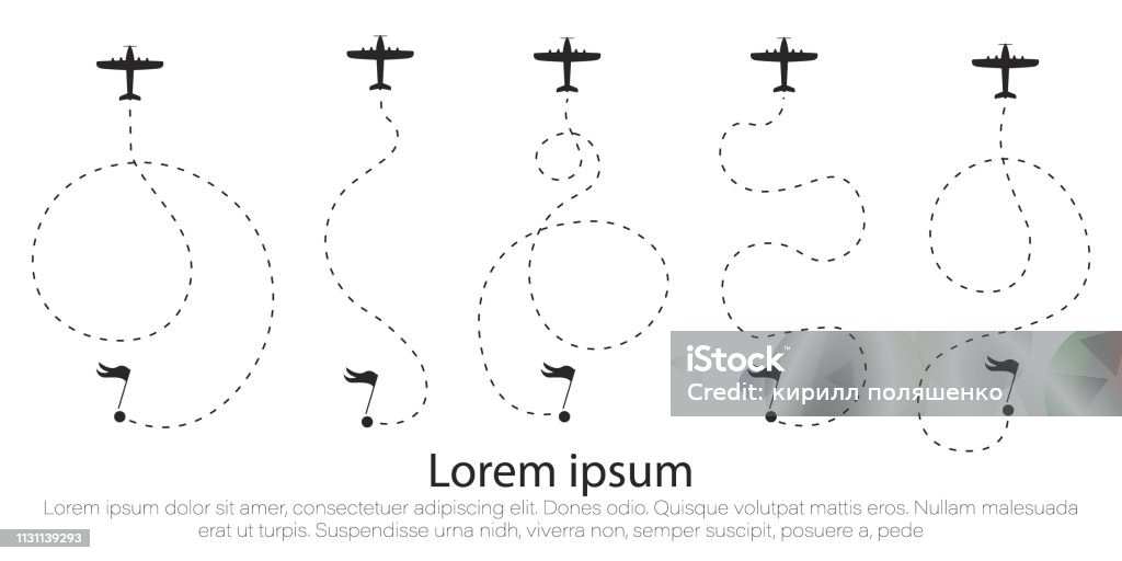 Airplane route, line. Airplane route in dotted line shape. A route from a line in the form of points. Travel concept vector illustration. Curve stock vector