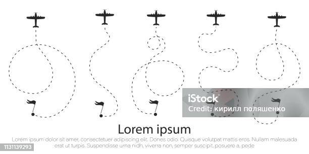 Airplane Route Line Stock Illustration - Download Image Now - Curve, Footpath, Dividing Line - Road Marking