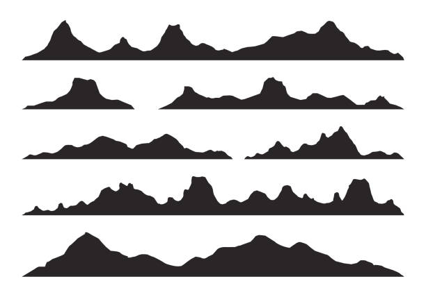 Mountains silhouettes. Vector. Mountains silhouettes on the white background. Wide semi-detailed panoramic silhouettes of highlands, mountains and rocky landscapes. Isolated Row of Mountains in Vector Illustration. mantiqueira mountains stock illustrations