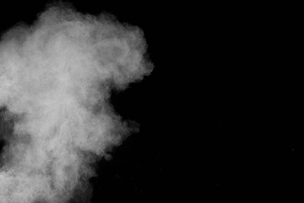 istock Bizarre forms of white powder explosion cloud against black background.White dust particles splash. 1131140541