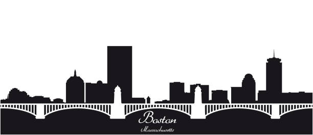 ilustrações de stock, clip art, desenhos animados e ícones de boston city skyline black and white silhouette - boston sunset city bridge