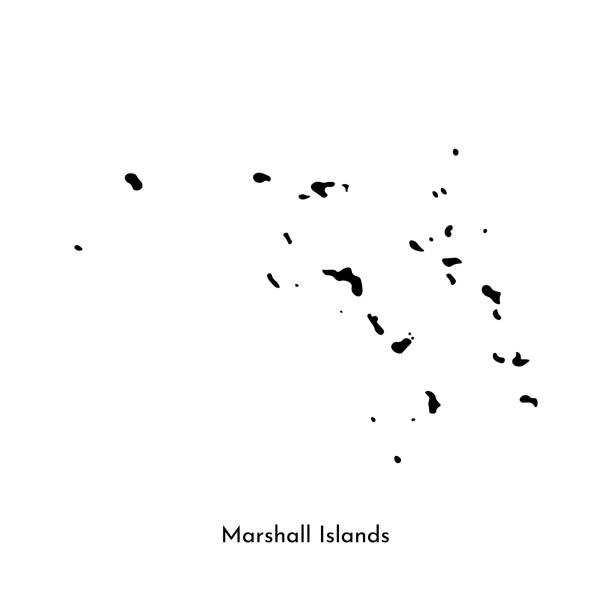 bildbanksillustrationer, clip art samt tecknat material och ikoner med vektor isolerad illustration ikon med svart form silhuett av förenklad karta över marshall öarna - marshallöarna