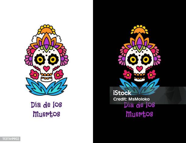 Dia De Los Muertos Day Of The Dead Vector Illustration Mexican Sugar Skull Whth Flower Wreath Stock Illustration - Download Image Now