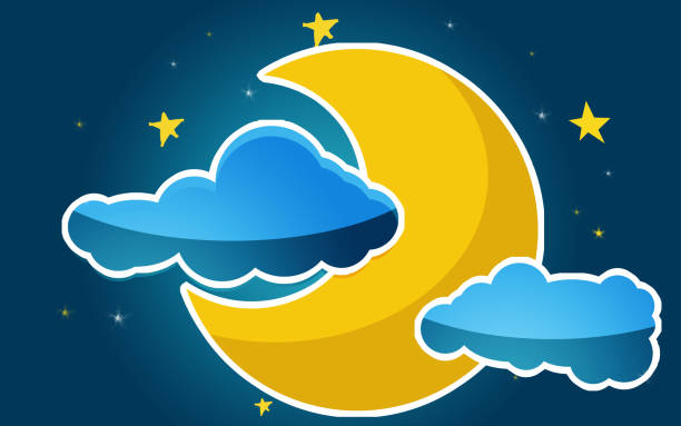 Moon and stars in the clouds, 3D rendering