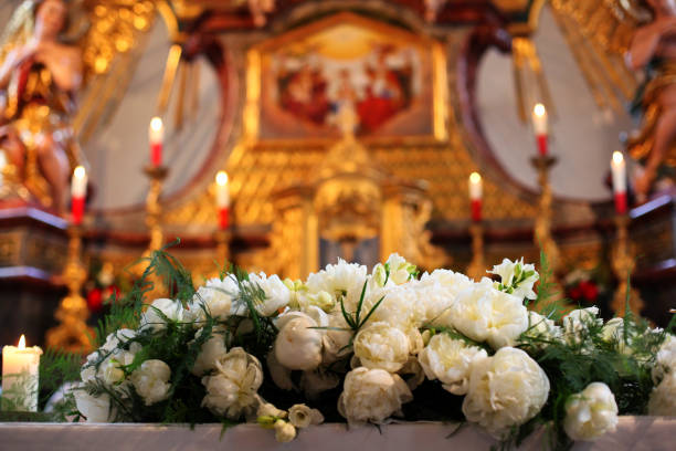 istock Altar flower arrangement with candles 1131150314