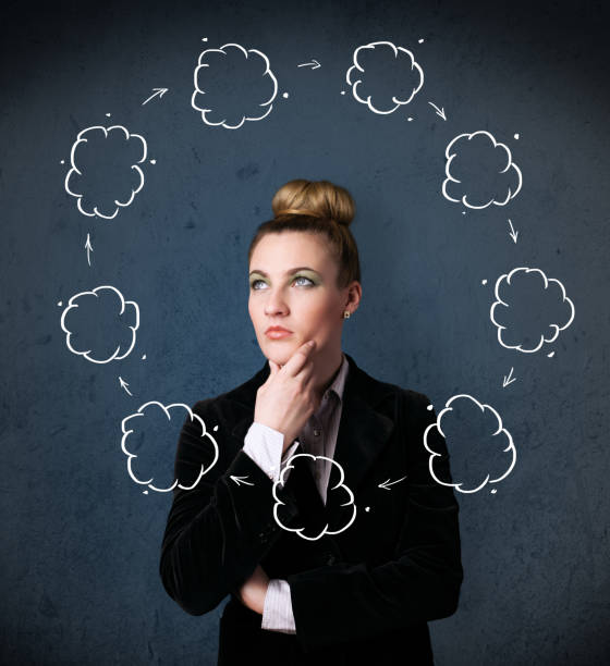 istock Young woman thinking with cloud circulation around her head 1131151878