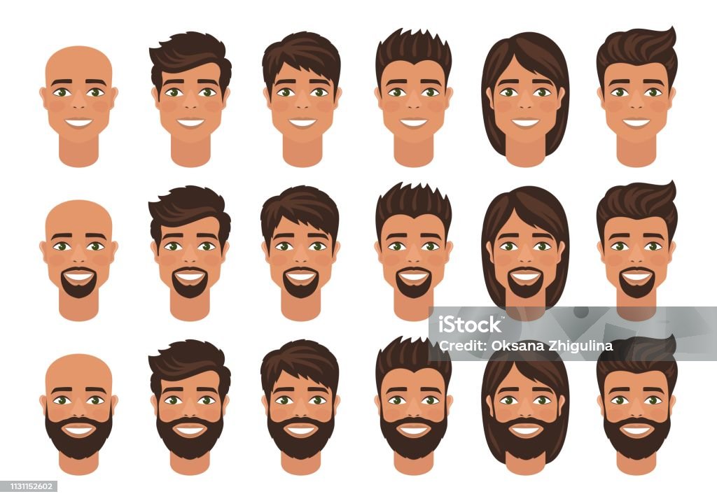 Ilustración de Juego De Avatares Para Hombre Con Varios Peinados Pelo Largo  O Corto Calvo Con Barba O Sin y más Vectores Libres de Derechos de Hombres  - iStock