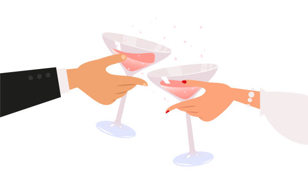 ilustrações, clipart, desenhos animados e ícones de champanhe - wedding couple toast glasses