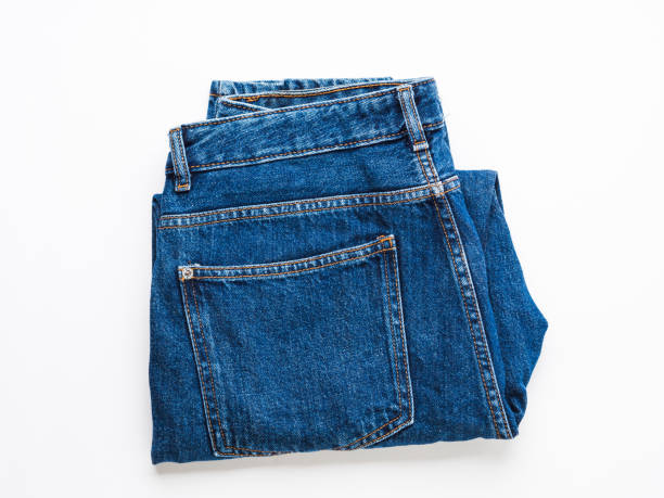 istock Pair of blue denim jeans on white background 1131156872