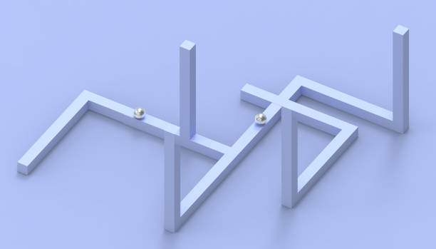 istock Illusion impossible shapes geometry Creative Line up Design on Pastel blue Background - 3d rendering 1131156980