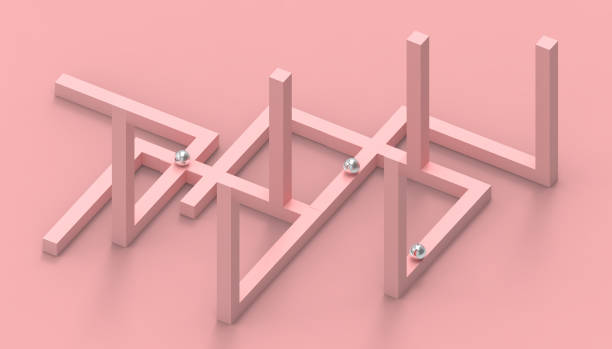 Illusion impossible shapes geometry Creative Line up Design on Pastel Pink Background - 3d rendering