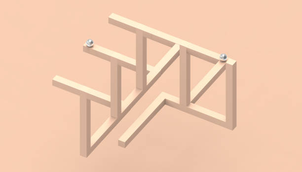 istock Illusion impossible shapes geometry Creative Line up Design on Pastel Orange Background - 3d rendering 1131157011