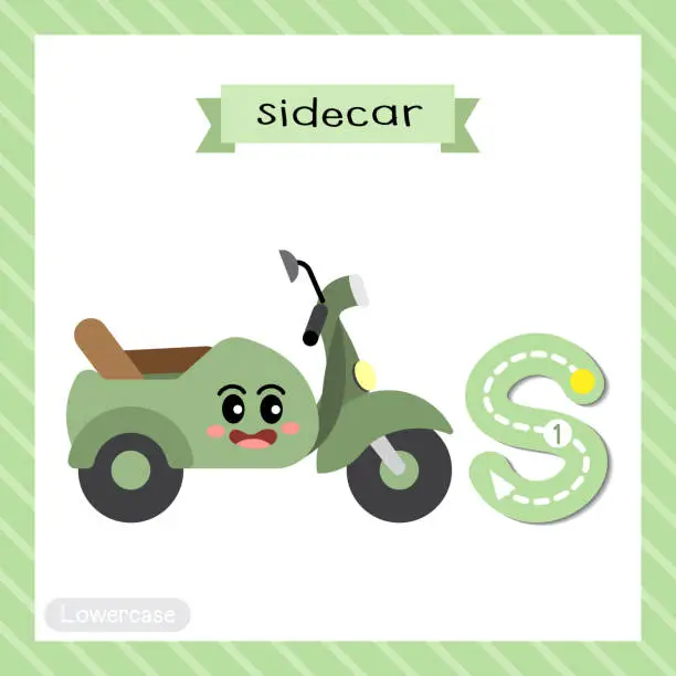 Vector illustration of Letter S lowercase tracing. Sidecar