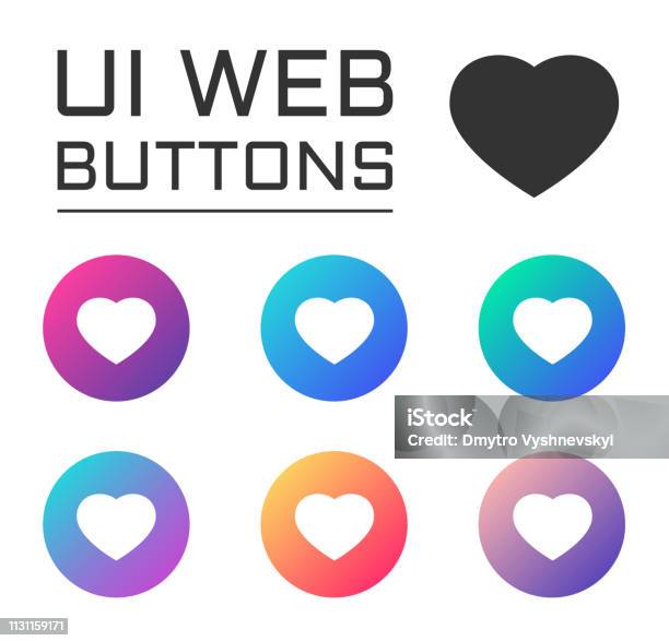 Heart Like Account Ui Web Button Ui Elements Heart Like Vector Icons On Trendy Gradients For Web Mobile And User Interface Design Stock Illustration - Download Image Now