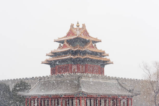 istock Beijing Forbidden City corner tower in snow 1131160220