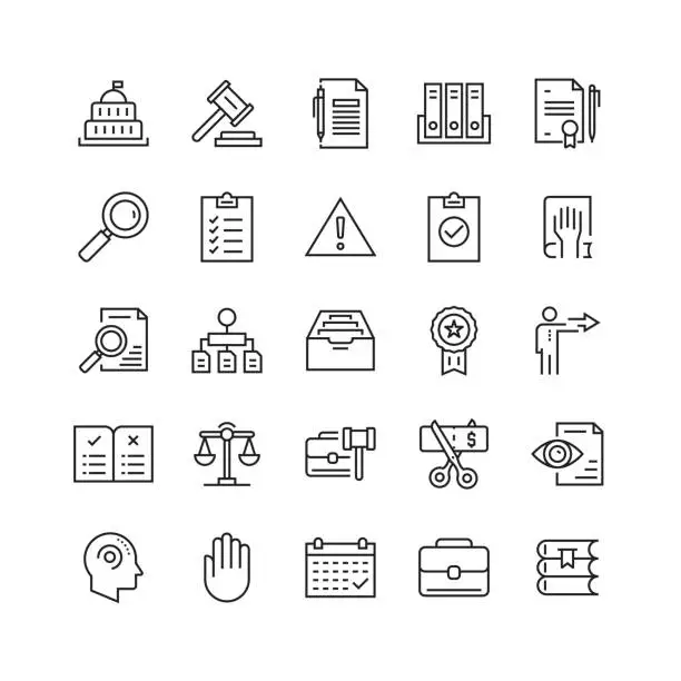 Vector illustration of Compliance and Regulations Related Vector Line Icons