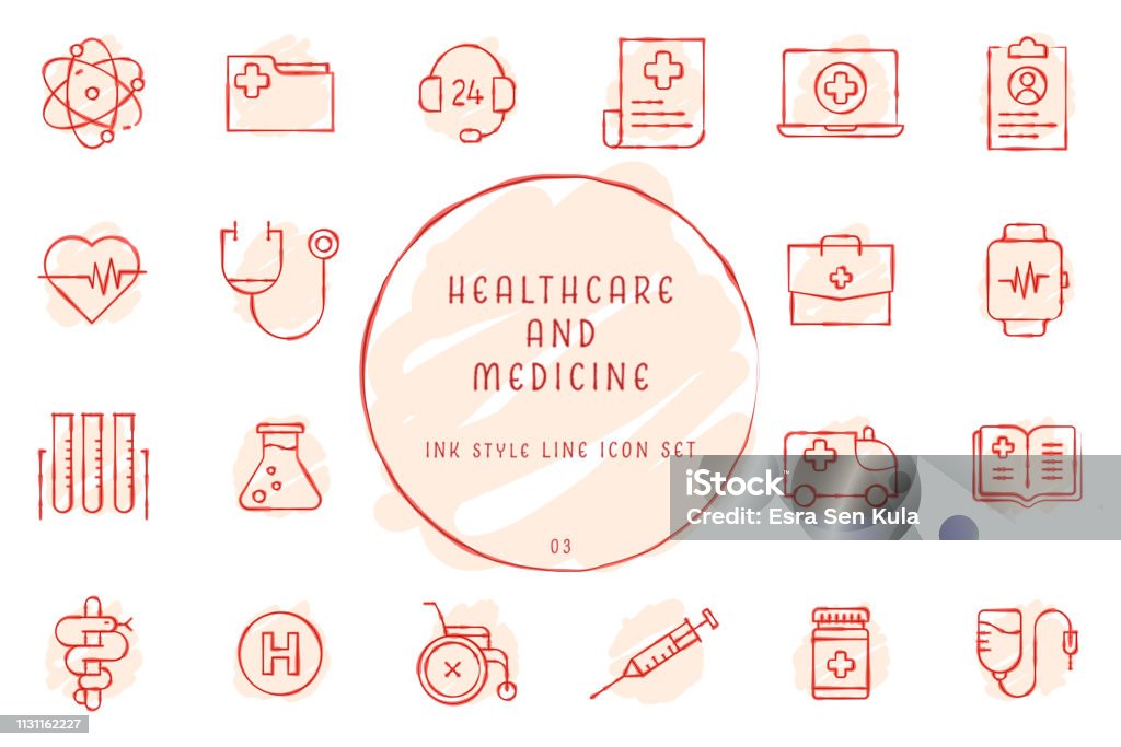 Hand Drawn Outlined Inked Sketchy Healthcare and Medicine Icon Collection Healthcare And Medicine stock vector