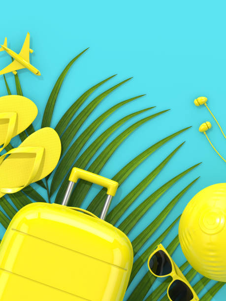 istock 3d render of suitcase with vacation stuff over blue background 1131162550