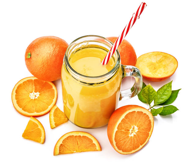 istock Fresh orange juice with fruit and green 1131166416
