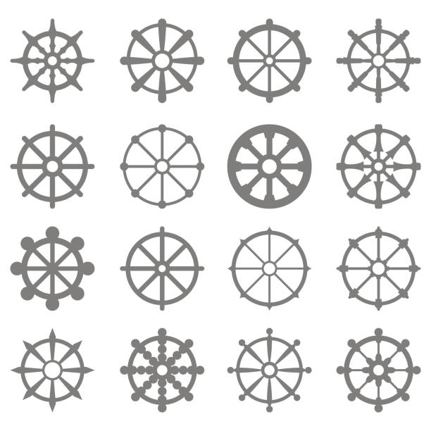 set of monochrome icons with dharmachakra hinduism symbol set of monochrome icons with dharmachakra hinduism symbol for your design dharmachakra stock illustrations