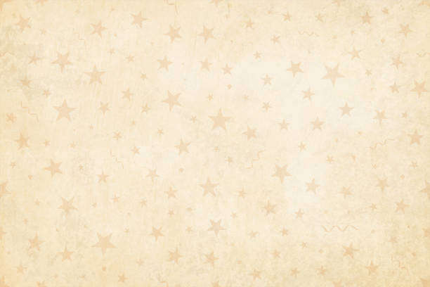 Vector Illustration of a semi seamless background (design only, not grunge) in Vintage style, beige colored stars, swirls on a pale grunge light brown starry background. Vector Illustration of a semi seamless background (design only, not grunge) in Vintage light brown color, pale dull party and celebration elements like swirls, stars, confetti on a grunge beige starry background. Only the pattern of objects on the background is seamless, while the grunge is not., No text, no people, light and faint watermark christmas objects. Objects scattered randomly over the background. Can be used as a wallpaper, Xmas background, gift wrapping sheet or Birthday party or  New Year celebration background. christmas paper stock illustrations