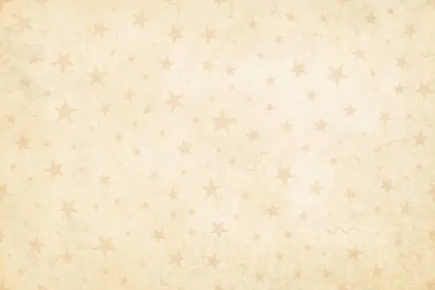 Vector illustration of Vector Illustration of a semi seamless background (design only, not grunge) in Vintage style, beige colored stars, swirls on a pale grunge light brown starry background.