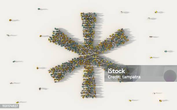Large Group Of People Forming Asterisk Symbol In Social Media And Community Concept On White Background 3d Sign Of Crowd Illustration From Above Gathered Together Stock Photo - Download Image Now