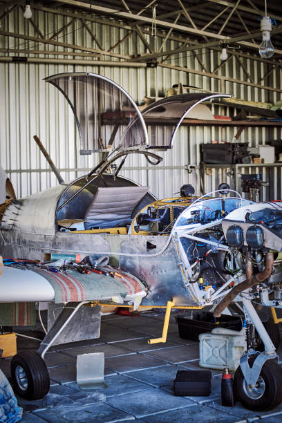 istock Engine maintenance of a single-engine parkenge aircraft in the hangar. 1131177170